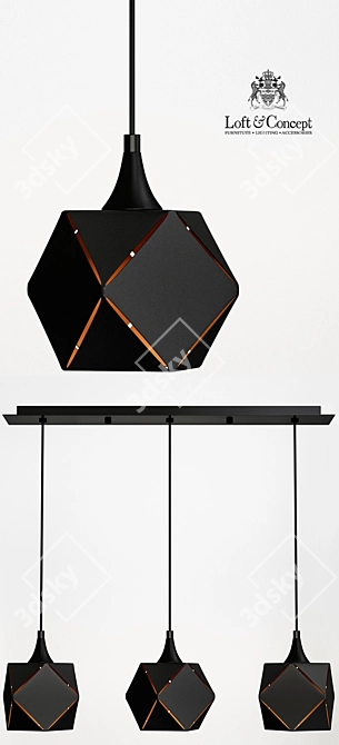 Modern Black Square Pendant Lights 3D model image 2