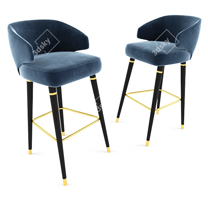 Glamorous Crescent Velvet Bar Chair 3D model image 2