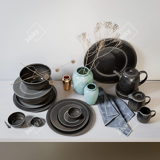 Title: Broste Nordic Coal Ceramics Set 3D model image 1