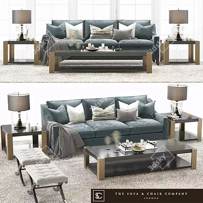 Spencer Sofa Set: Noir Coffee & Side Table, Valencia Stools & Benches, Concave Light, Luxury Tray 3D model image 1