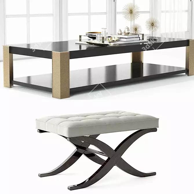 Spencer Sofa Set: Noir Coffee & Side Table, Valencia Stools & Benches, Concave Light, Luxury Tray 3D model image 3