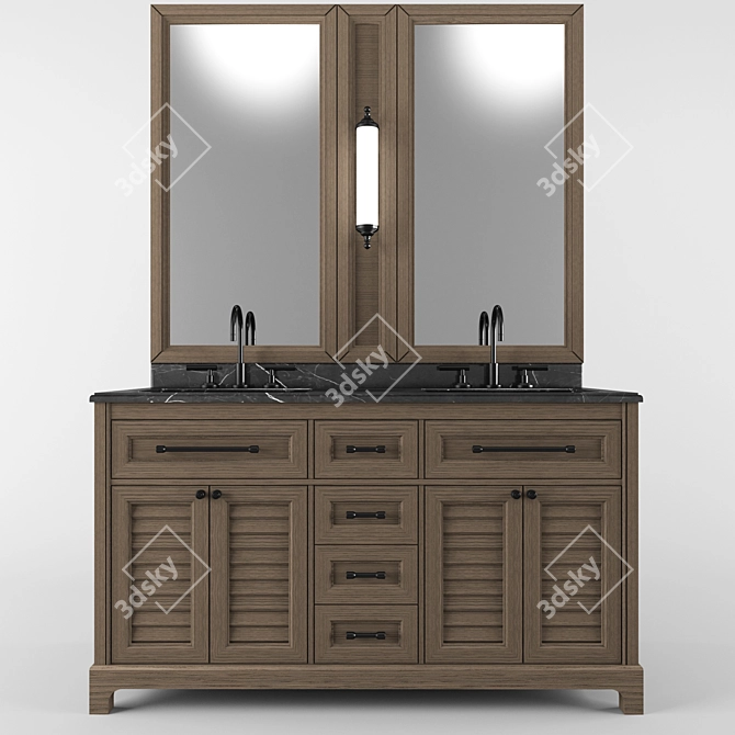 Sleek Dark Double Sink Bathroom Vanity 3D model image 1