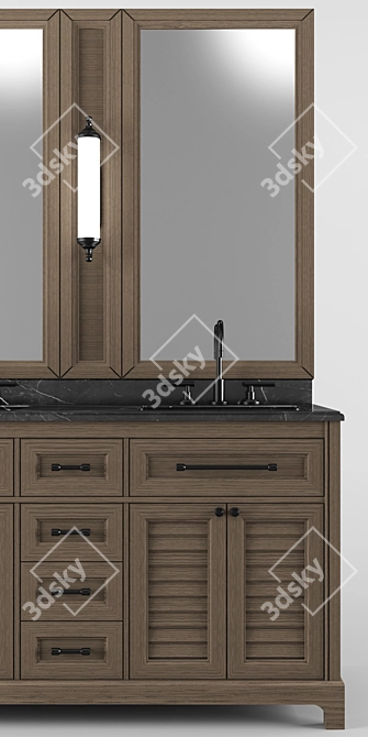 Sleek Dark Double Sink Bathroom Vanity 3D model image 3