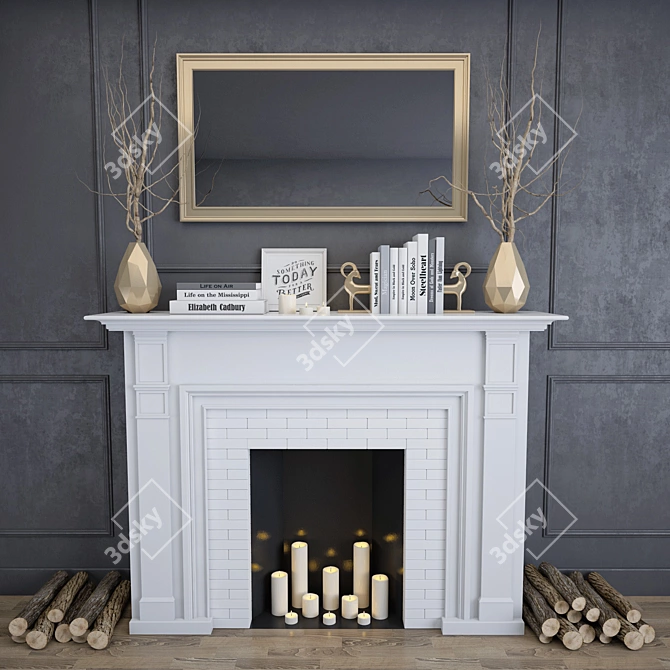 Decorative Fireplace with Set 3D model image 1