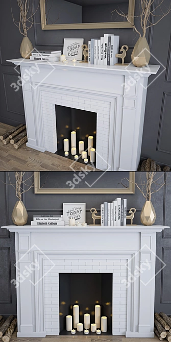 Decorative Fireplace with Set 3D model image 2