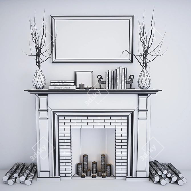 Decorative Fireplace with Set 3D model image 3