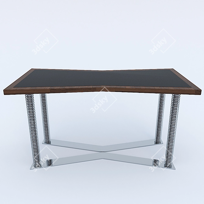 Natural Materials Designer Table | Wood Leather Steel 3D model image 2