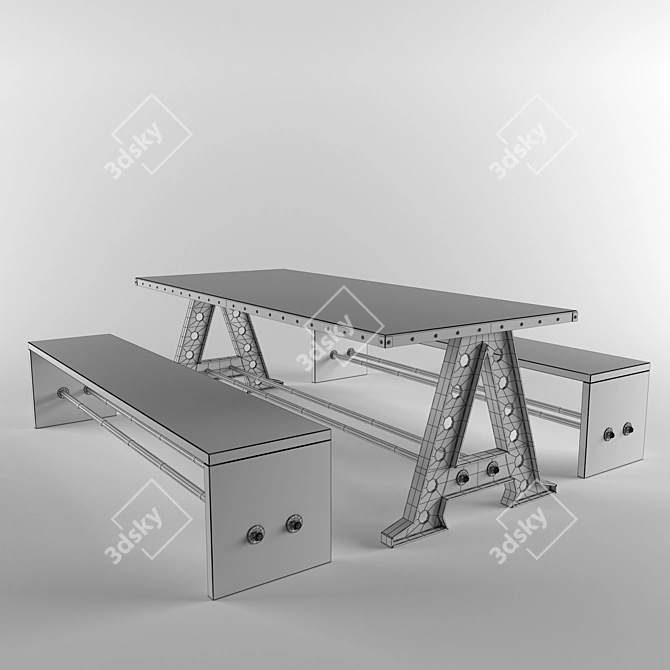 Vintage Industrial A-Frame Desk 3D model image 2