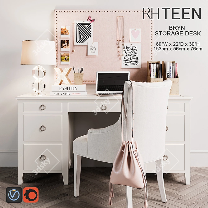 Bryn Storage Desk: Stylish and Functional 3D model image 1
