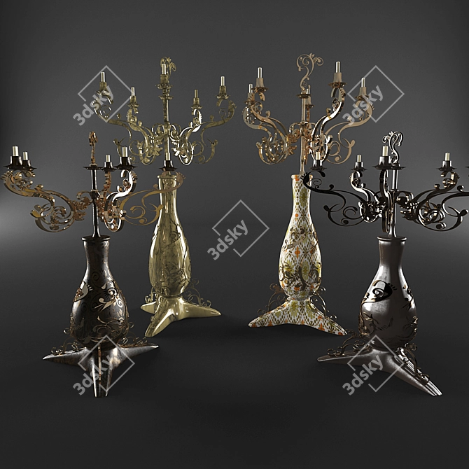 Sleek Metal Candle Holders 3D model image 1