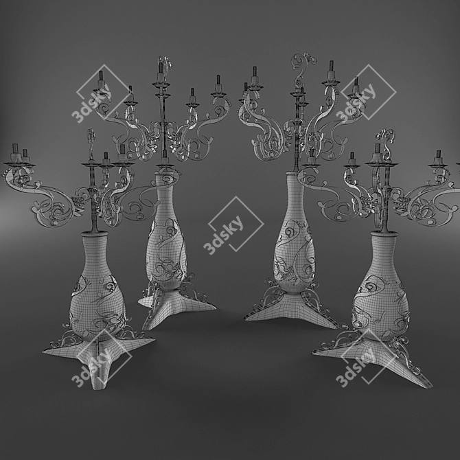 Sleek Metal Candle Holders 3D model image 2