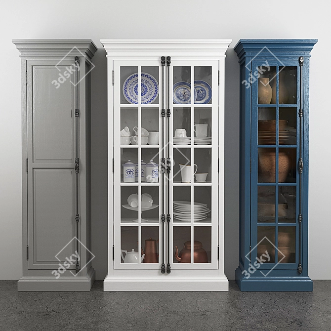 Elegant French Casement Cabinet 3D model image 1