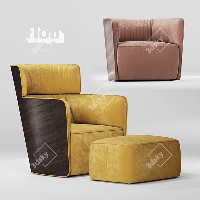 Modern Foldable Lounge Chair & Ottoman 3D model image 2