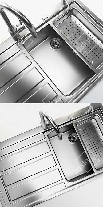 Sleek Stainless Steel Sink 3D model image 2