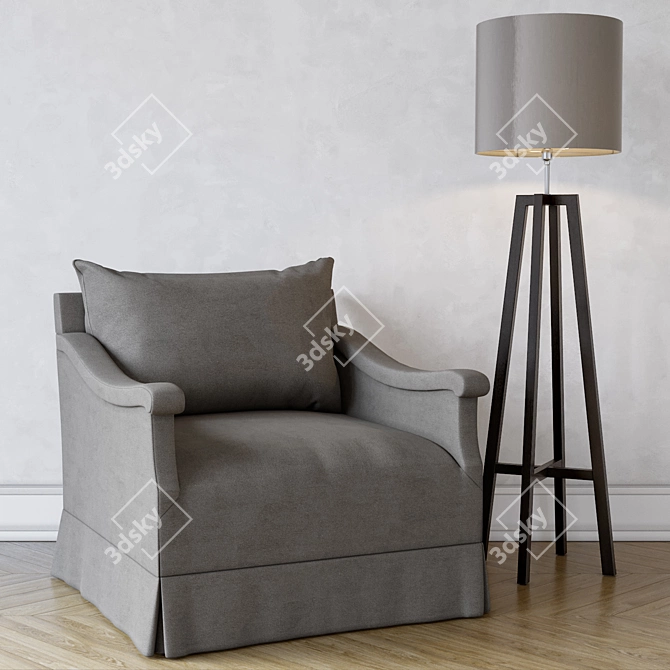 Luxury Lounge Chair, Tables & Floor Lamp 3D model image 2
