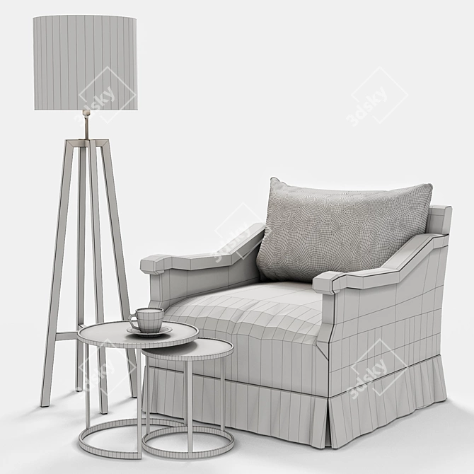 Luxury Lounge Chair, Tables & Floor Lamp 3D model image 3