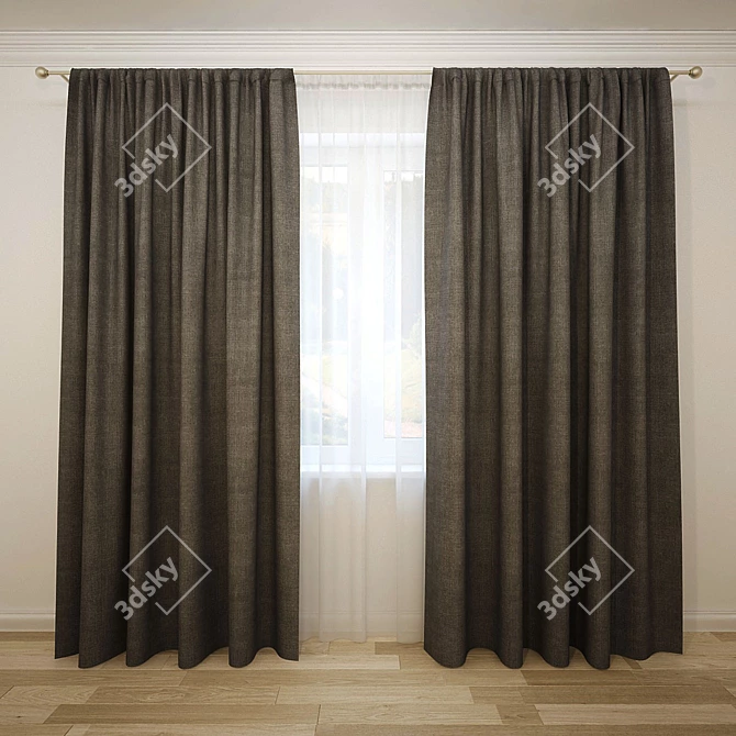 Straight Curtains and Sheer 3D model image 1