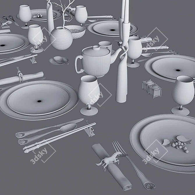 Han Platinum Dinner Set - Elegant Collection for Dining 3D model image 3