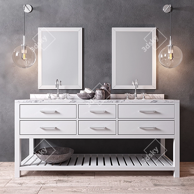 Elegant Hutton Double Washstand 3D model image 1