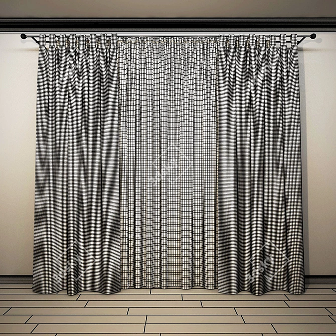 Straight Curtains with Tulle 3D model image 2