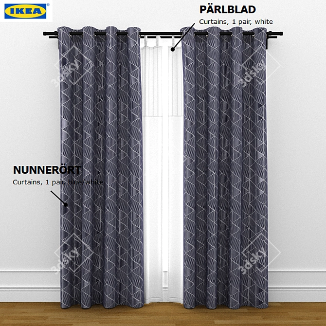 Elegant Floral Curtains: Nunnerort and ParlBlad 3D model image 1