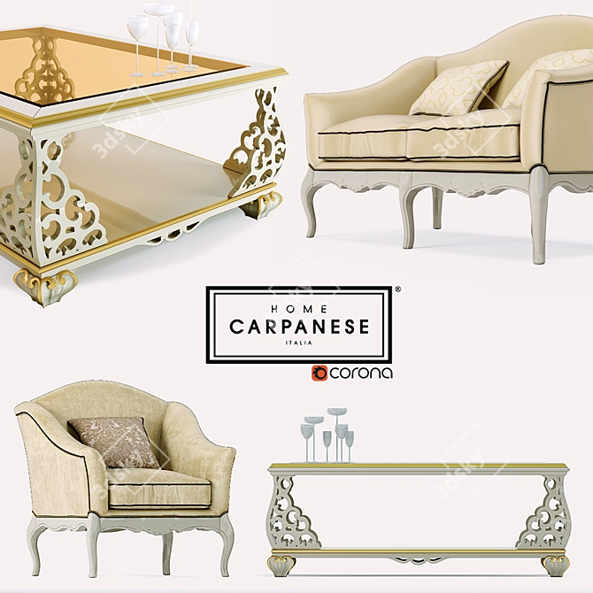 Carpanese Collection: Sofa, Armchair, Table 3D model image 1