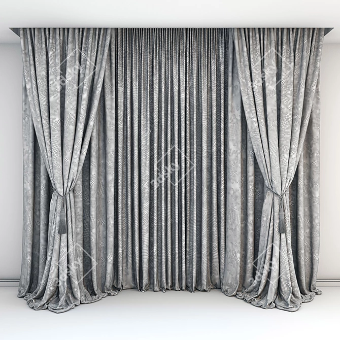 Elegant Brown-Beige Curtains with Pick-Up Brush 3D model image 2