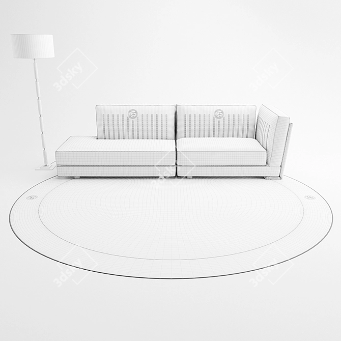 Elegant Durini Blue Sofa 3D model image 3