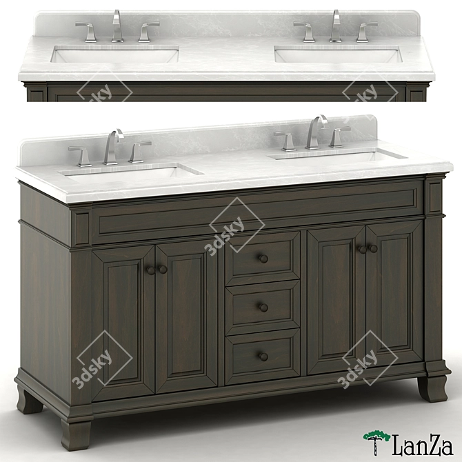 Wooden Double Sink Vanity: Metal Faucet 3D model image 1