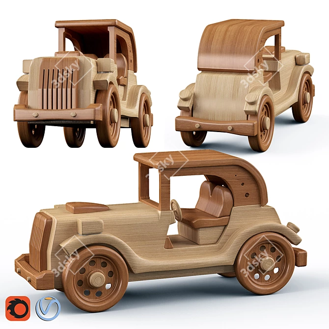 Classic Cabriolet Wood Toy 3D model image 1