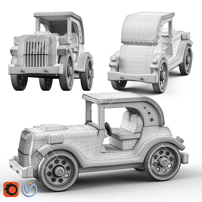 Classic Cabriolet Wood Toy 3D model image 2