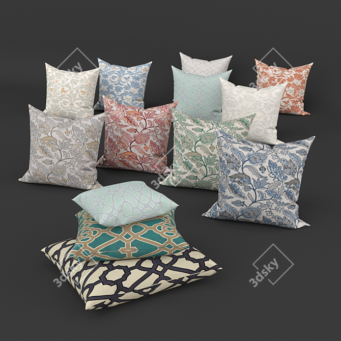 Botanical-inspired Accent Pillows 3D model image 1