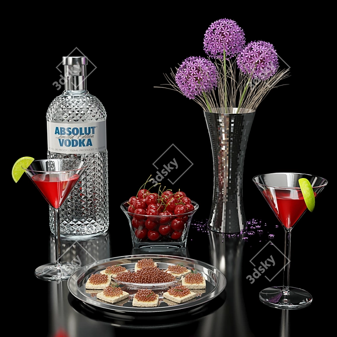 Deluxe Vodka Set: Allium Flowers, Cherries & Caviar 3D model image 1
