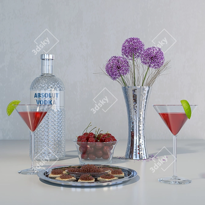 Deluxe Vodka Set: Allium Flowers, Cherries & Caviar 3D model image 2