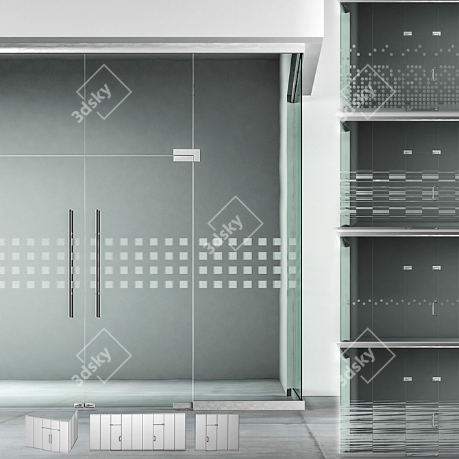 Elegant Glass Partitions with Sandblasting Patterns 3D model image 1