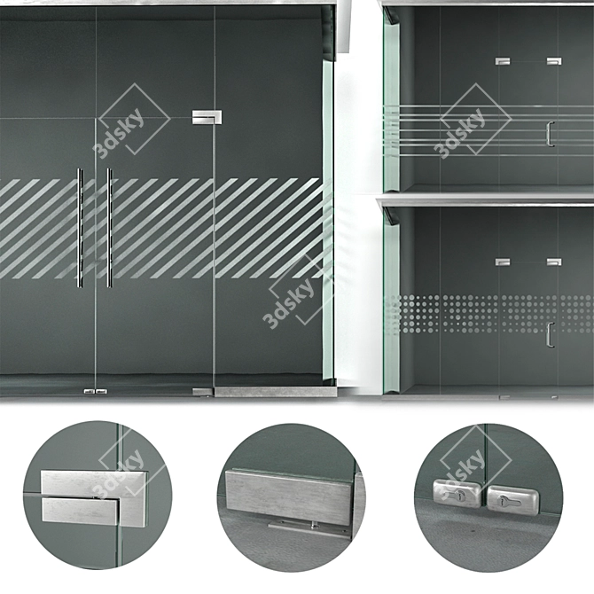 Elegant Glass Partitions with Sandblasting Patterns 3D model image 2