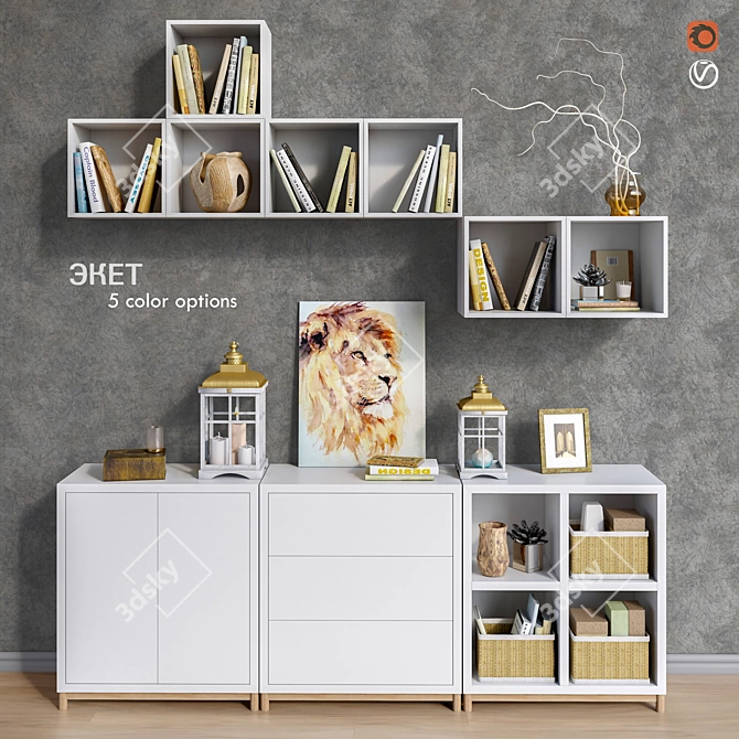 Modular IKEA Furniture Set: EKET Wall & Floor Cabinets, Accessories & Decor 3D model image 1