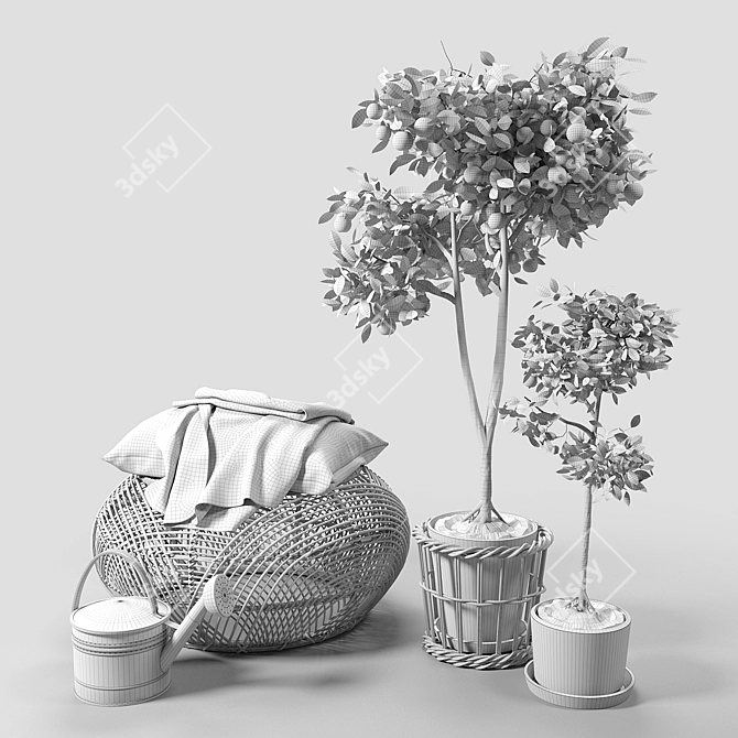 Citrus Oasis: Orange Trees & Puff 3D model image 3