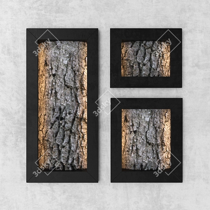 Rustic Bark Wall Panel 3D model image 1