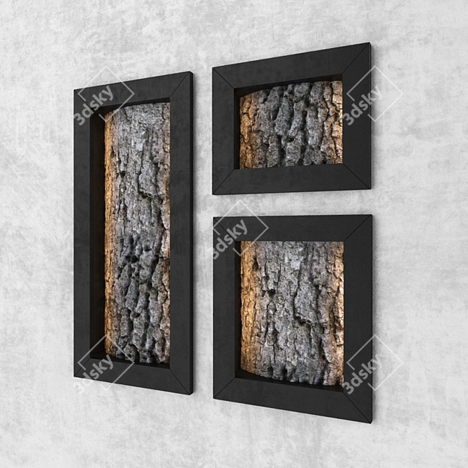 Rustic Bark Wall Panel 3D model image 2
