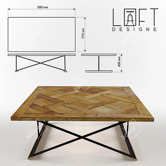 Modern Loft Style Coffee Table 3D model image 2