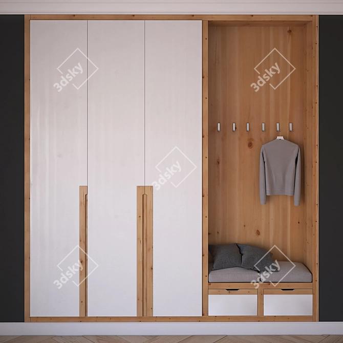 Classic Wood Hall Wardrobe 3D model image 1