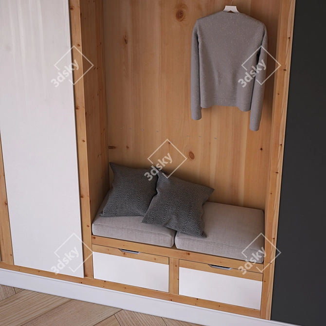 Classic Wood Hall Wardrobe 3D model image 2
