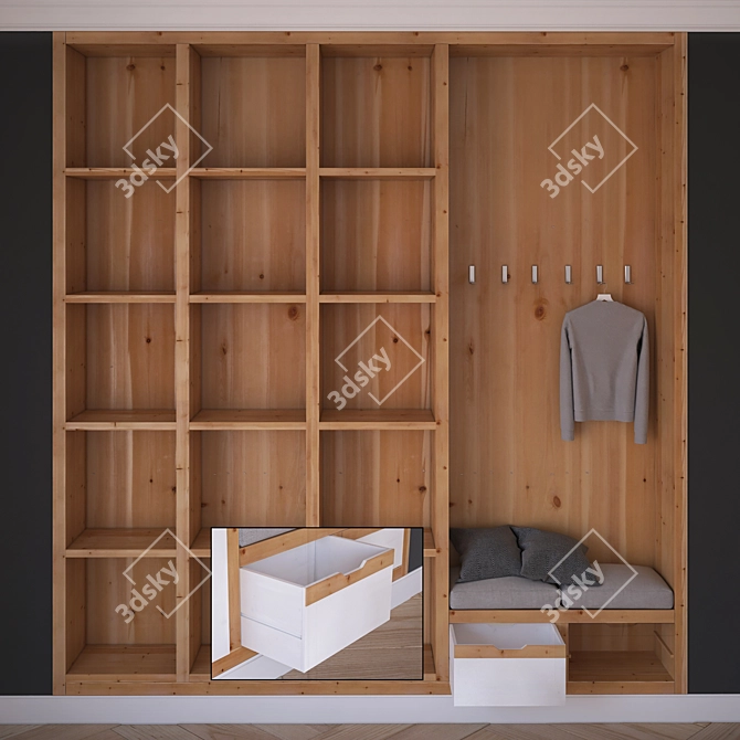 Classic Wood Hall Wardrobe 3D model image 3