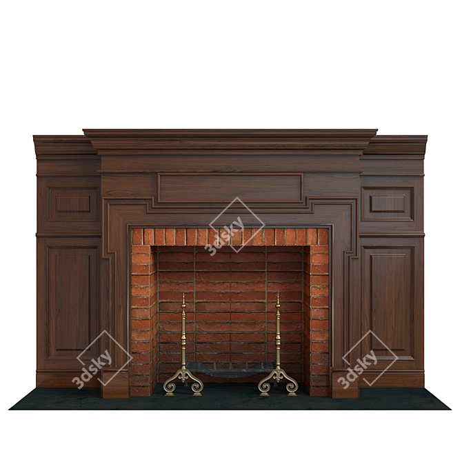 Modern Wooden Fireplace with Panels 3D model image 1