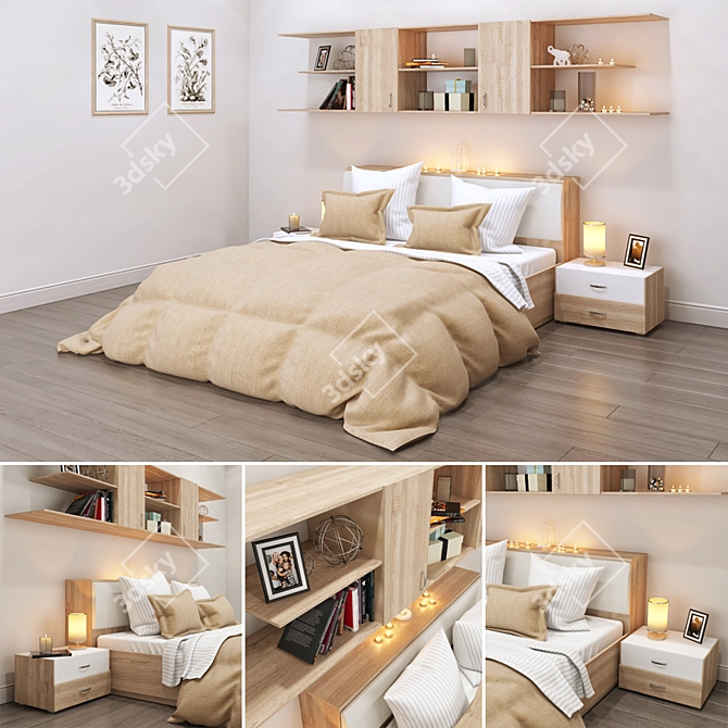 Title: Modena Collection: Stylish Bedroom Set with Lights 3D model image 1