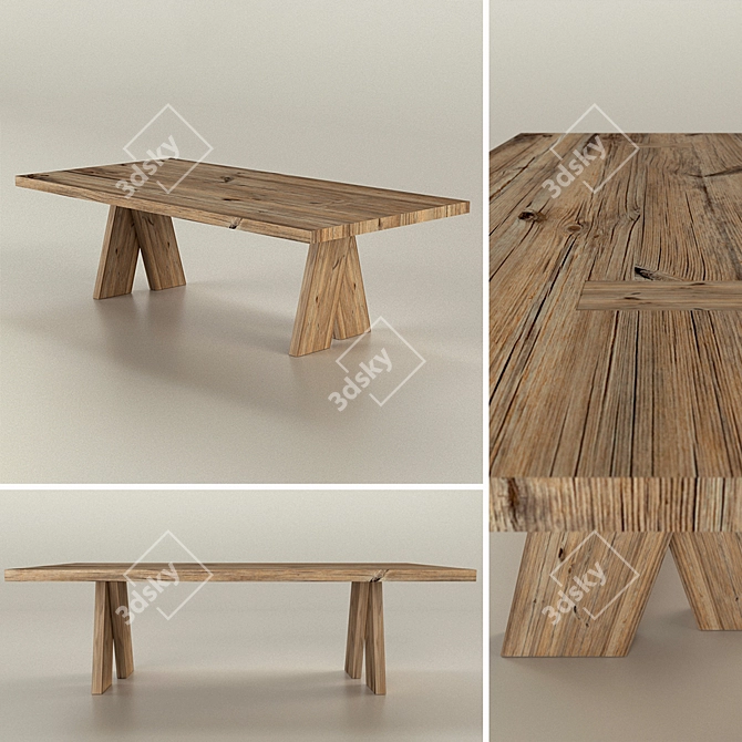 Rustic Wood Table with Oblique Legs 3D model image 1