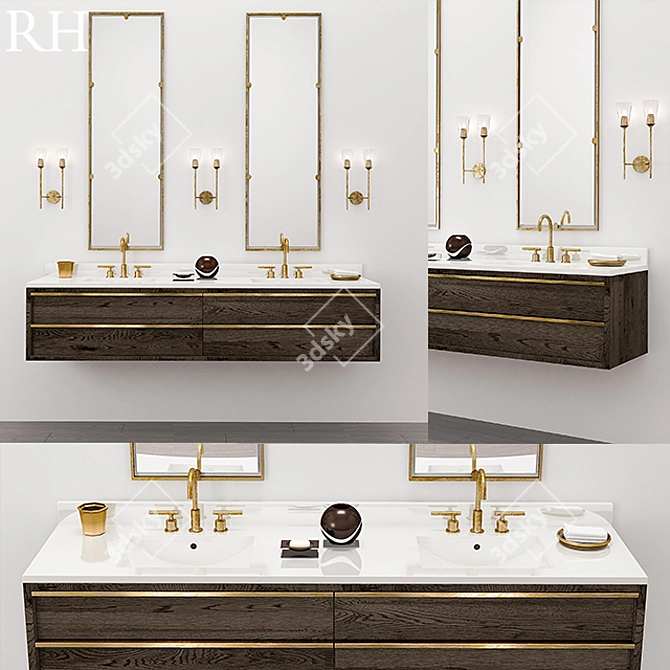 Spacious Bezier Floating Vanity 3D model image 1