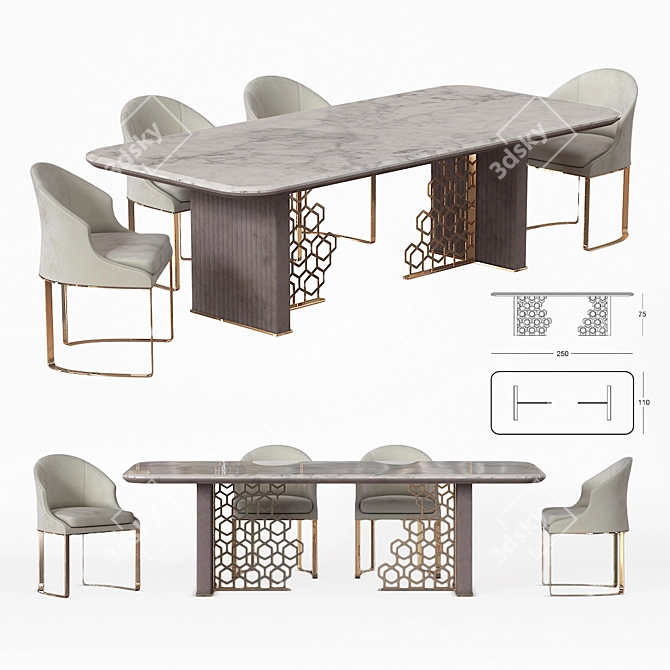 Elegant Excelsior Table Set 3D model image 1