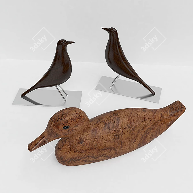 Wood and Metal Decorative Birds 3D model image 1